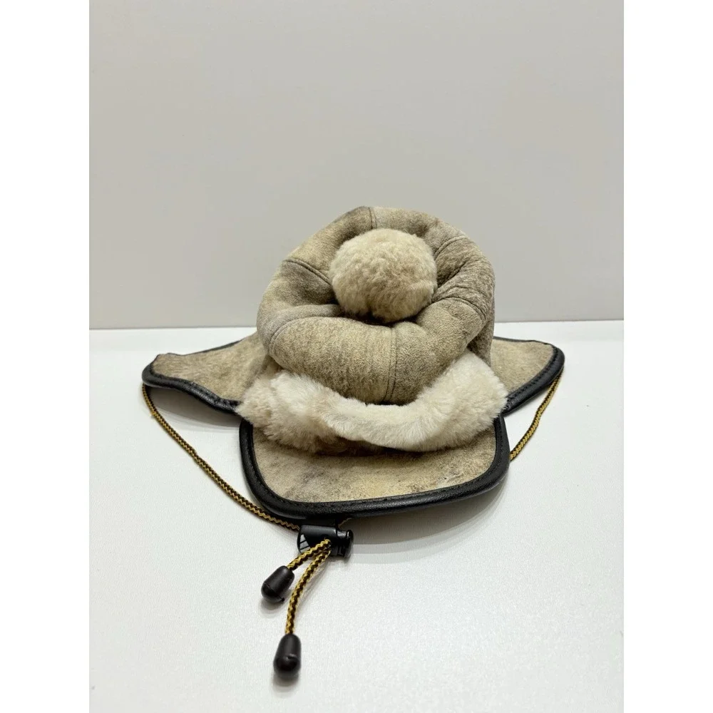 Vintage Hat Kids Toddler SHEARLING Sheepskin TRAPPER Suede Leather Aviator Pilot